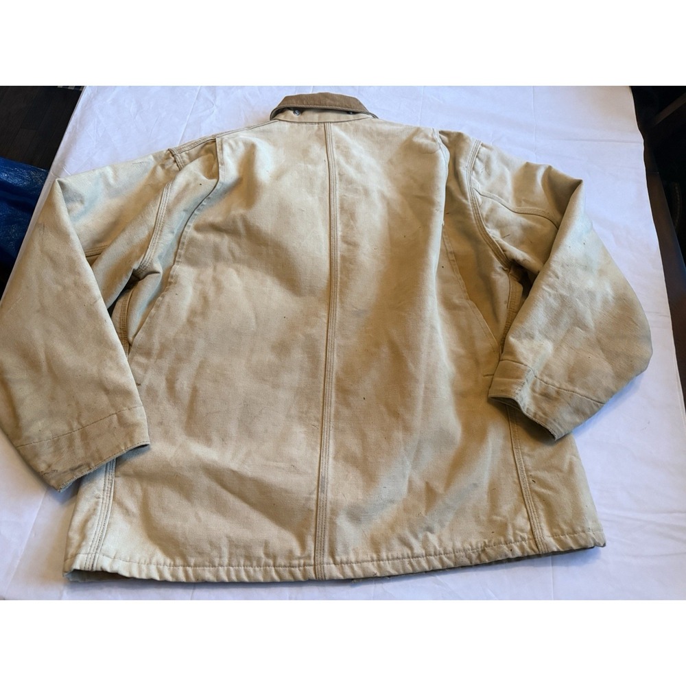 Vintage Carhartt USA Chore Coat Blanket Lined Tan Duck Work Jacket 100 Years Vtg - Picture 13 of 16